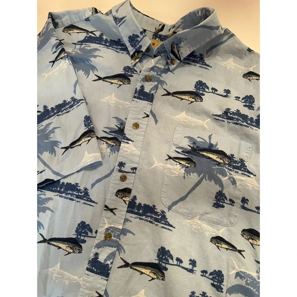 Royal Palm Men's Short Sleeve Button Up Shirt Size‎ 3XL Fishing Fish